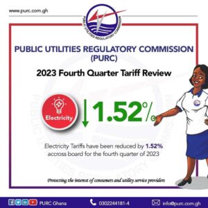 PURC reduces electricity tariff by 1.52%, water tariff up by 0.34%